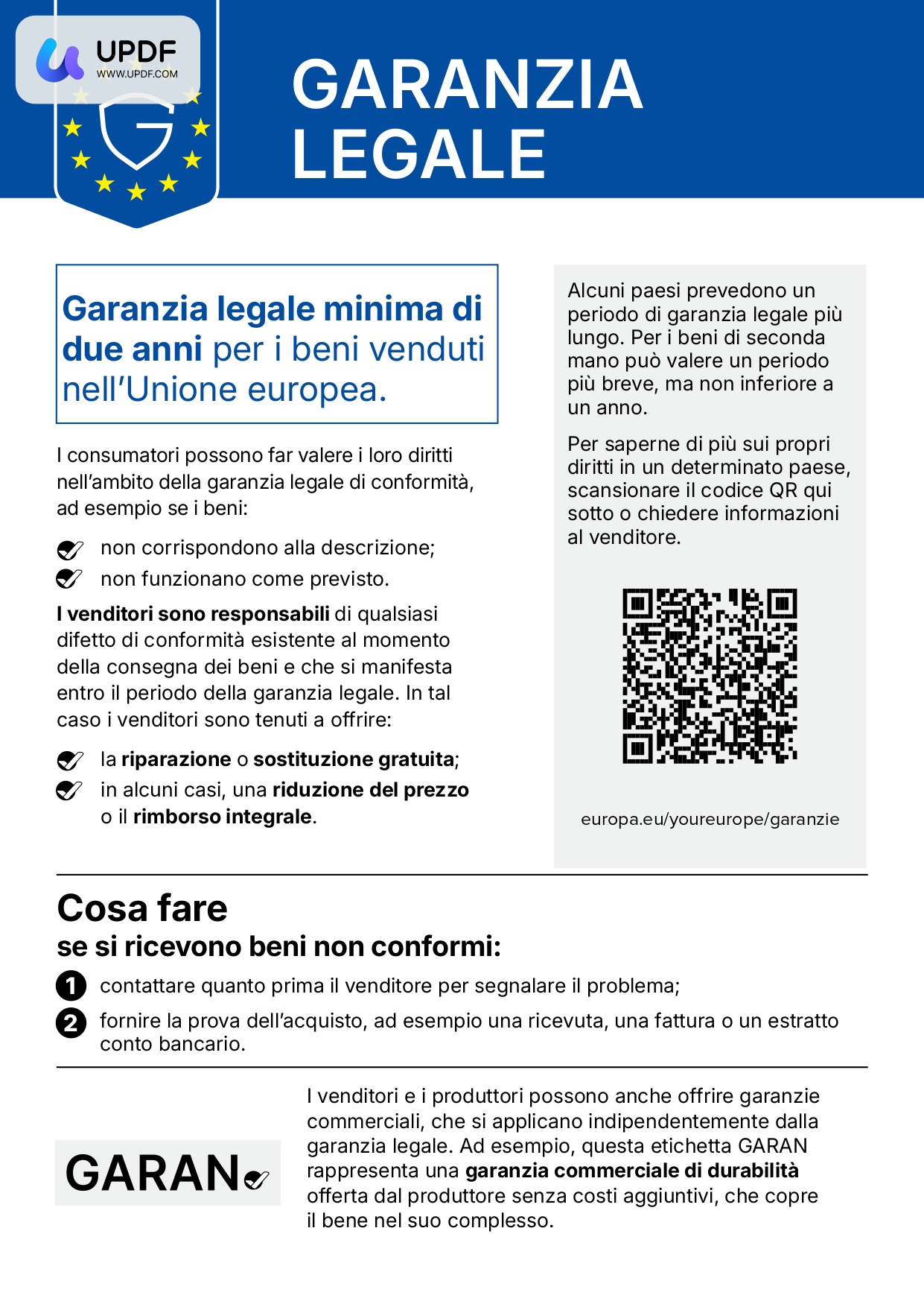 Avviso di garanzia di conformità